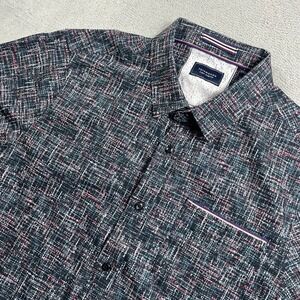 7Diamonds Gridlock 4-way Stretch Mens Large Short Sleeve Button Down Shirt Navy